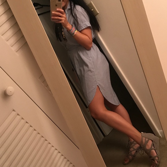 Blue + White Striped Shirt Dress 👔 - Picture 2 of 7